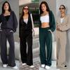 Women's Casual Sports Suit Zipper Cardigan Trousers Two,piece Suit