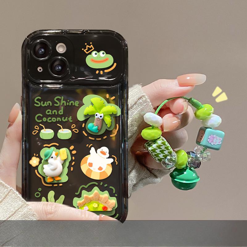 Applicable To Apple 15 Mobile Phone Case Iphone14/13 Cute Funny Frog Doll Pendant 12/11 Flip Mirror