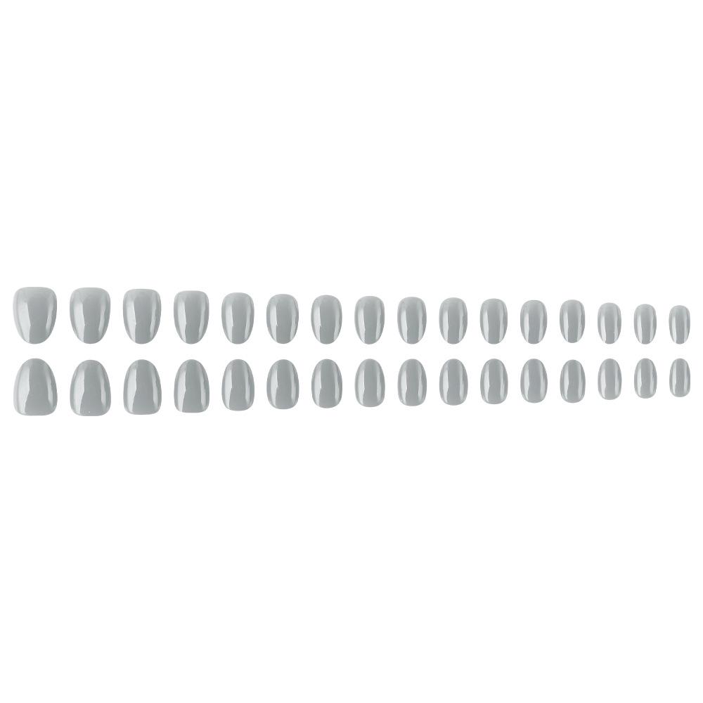Light Gray Glossy False Nails - Short Oval Plain, 32 High-Quality Removable Pieces