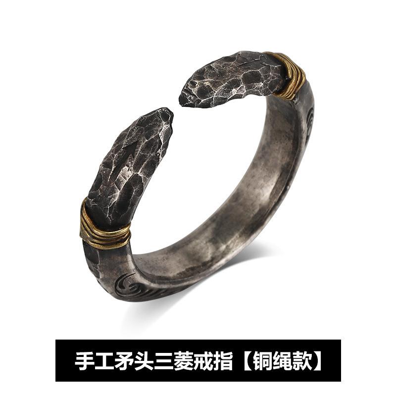 925 Silver Men's Ancient Spearhead Open Ring Handmade Trendy Index Finger Accessory