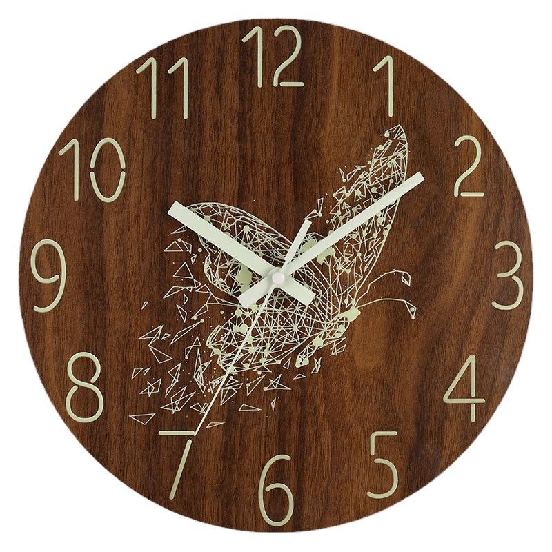 12" Luminous Silent Quartz Wall Clock - Creative Wooden Design for Living Room