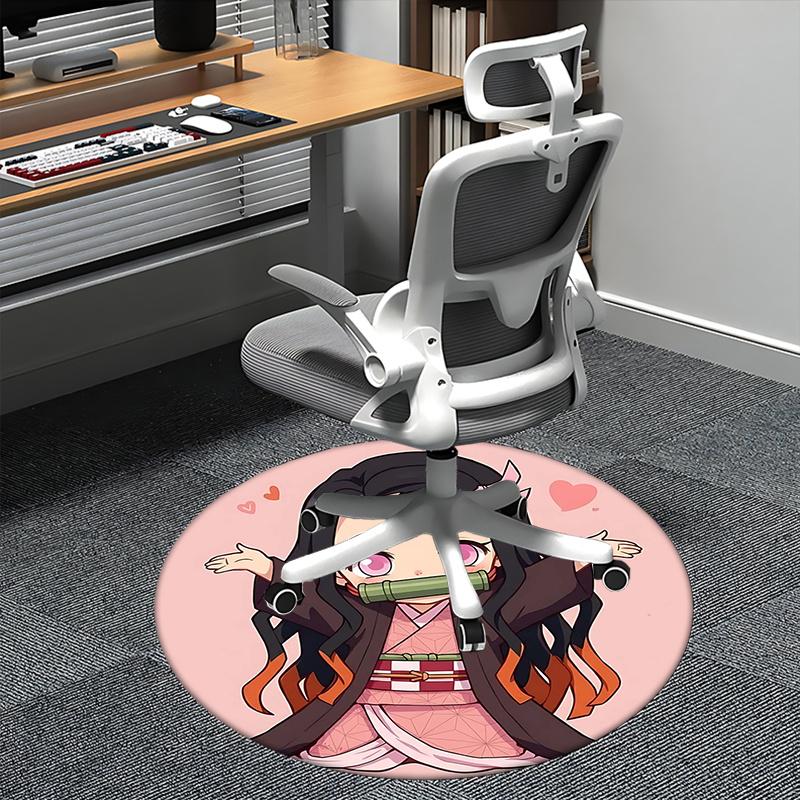 Demon Slayer,Nezuko Chair Mat Round Rug Office Carpet, Machine Washable, Non Slip, Suitable for Living Rooms, Bedrooms