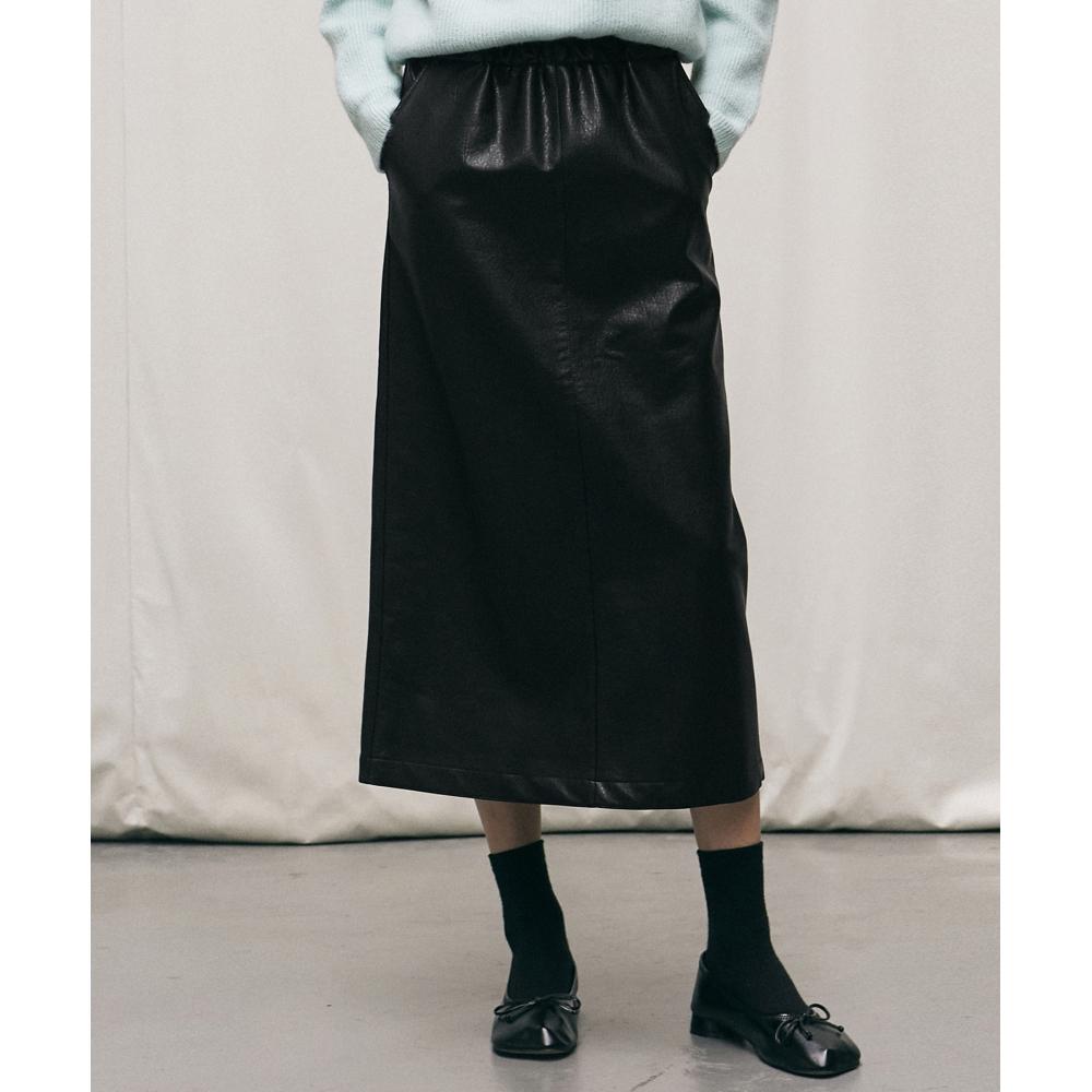 

NICKNICOLE LEATHER BANDING LONG SKIRTBLACK