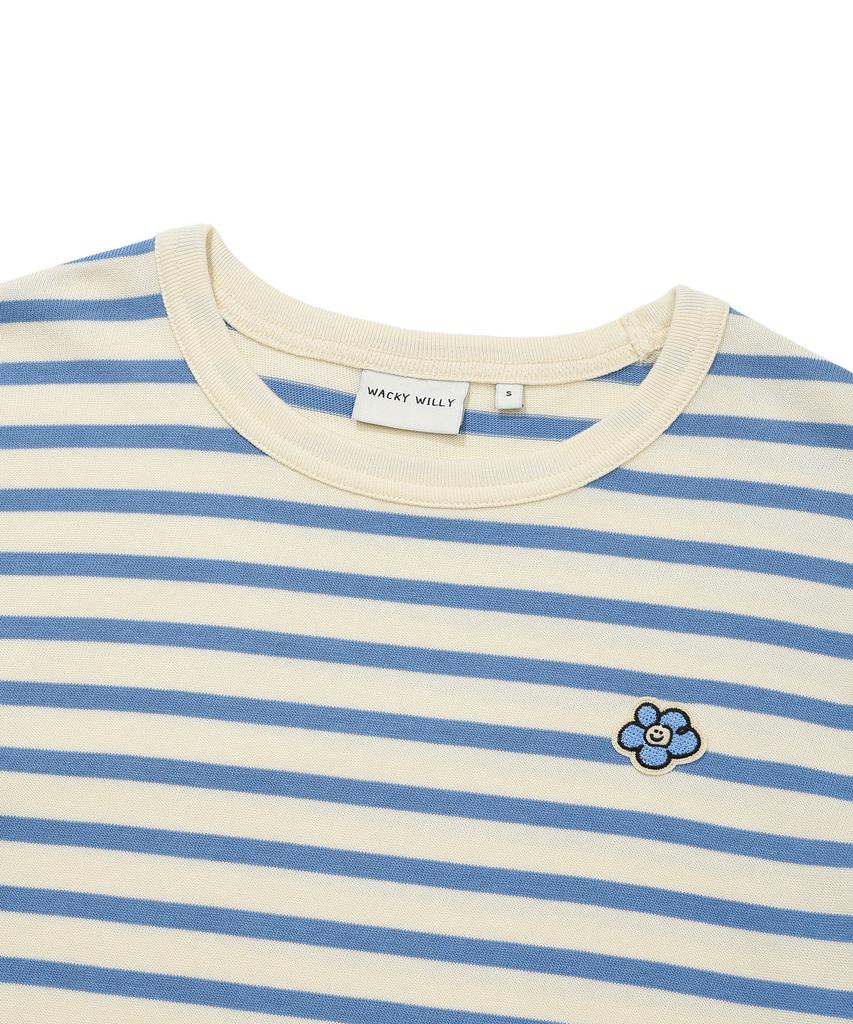 WACKY WILLY [26Ss] Women'S Striped Short Sleeve T-Shirt Sky Blue