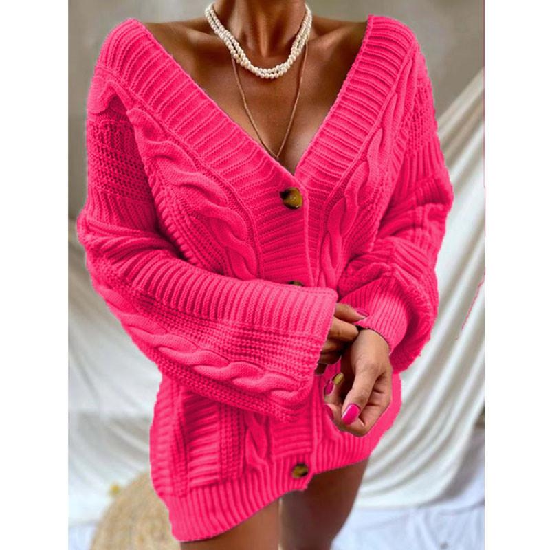 Women's Solid Color Button Front Cardigan, Long Sleeve Casual Knit Sweater Coat, Fashion Autumn Winter Outerwear