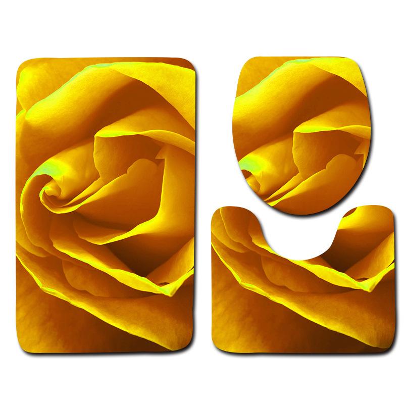 Rose Floor Mat Bathroom Mat Toilet Three-Piece Set