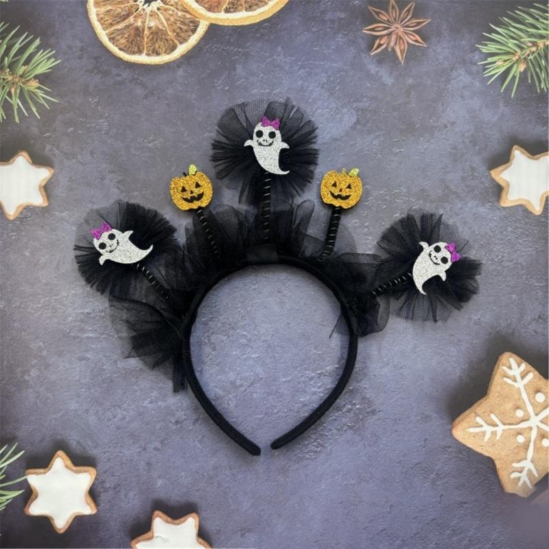 Auffälliges Kürbis-Tüll-Stirnband für Halloween-Kostümparty-Kopfschmuck, geeignet für Cosplay und Themenpartys