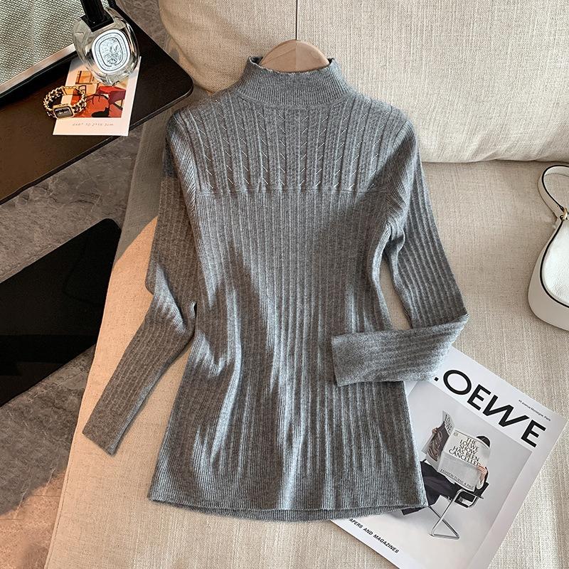 

Женская одежда осень и зима новый вязаный свитер женский горячий бриллиант чувство дизайна водолазка пуловер однотонный базовый свитер женский топ One size fits all [recommended 80-60kg] серый