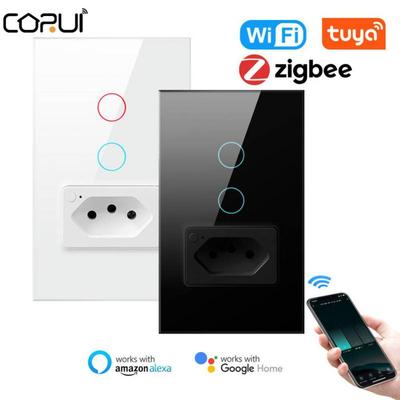 Corui Tuya Smart Comutator de Perete Priză Zigbee Wifi Priză Standard Brazilia Panou de Sticlă Control de la Distanță prin Aplicație Funcționează Cu Alexa Google Home