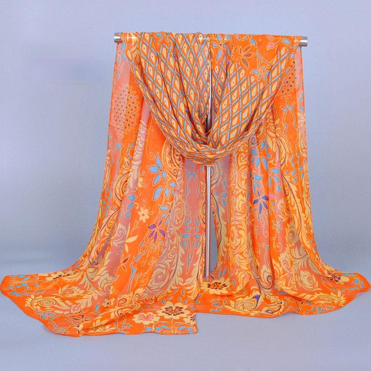 Eșarfă din șifon cu flori de păun pentru femei