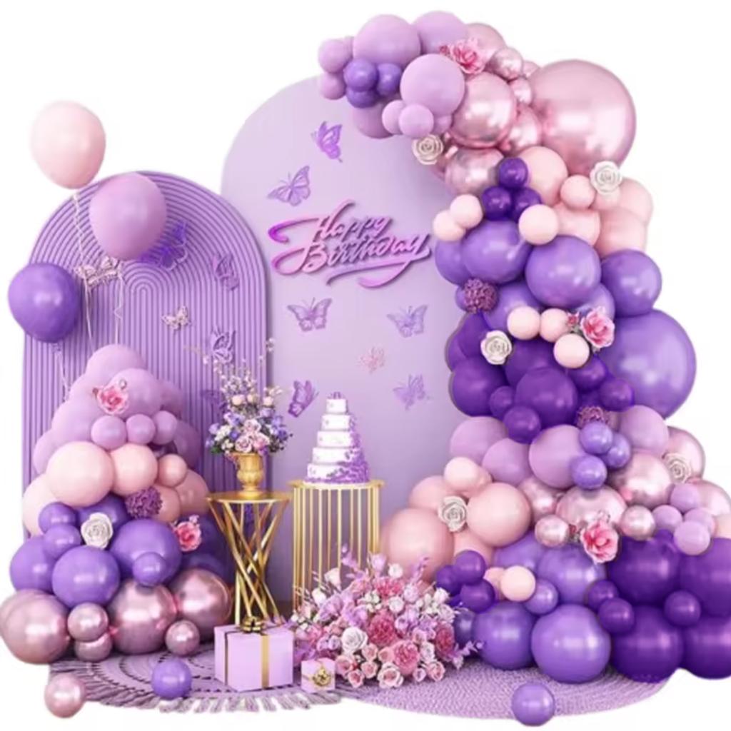 102pcs purple pink  balloon garland, suitable for weddings, birthdays, pop parties, bridal showers, and bachelor parties