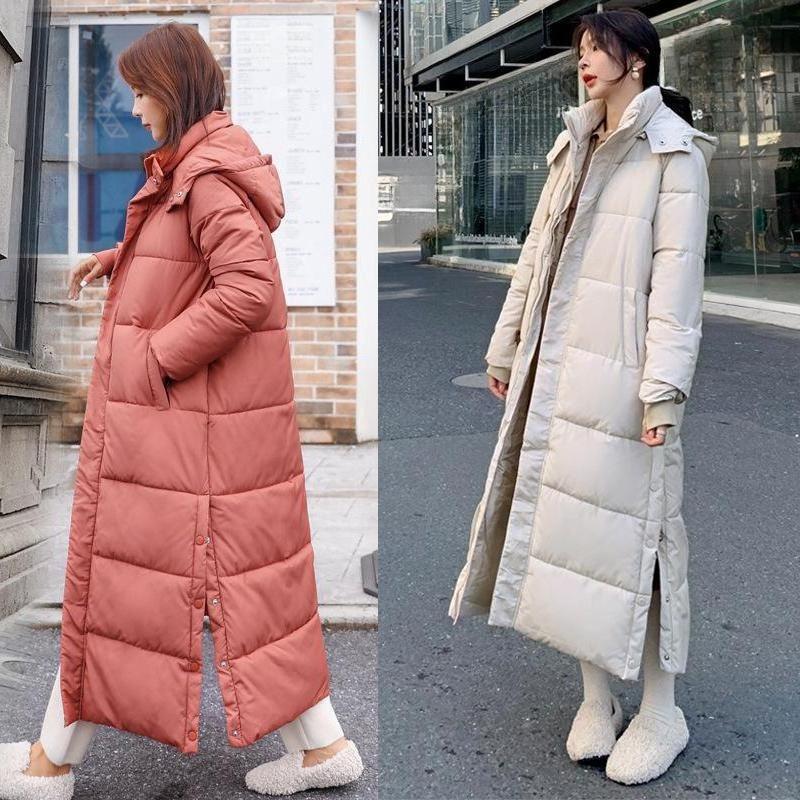 Women's Winter Over-the-knee Lengthened Thickened Warm Detachable Hooded Jacket Cotton Jacket