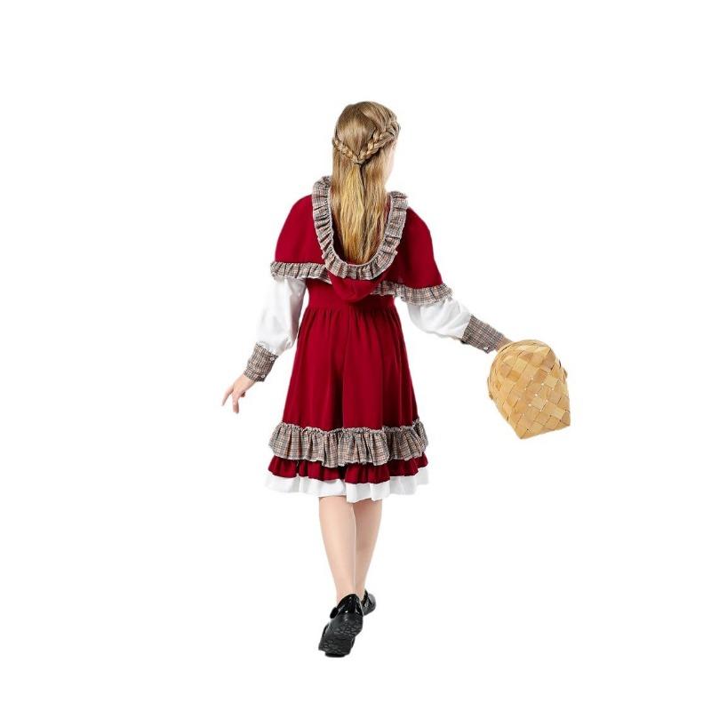 Halloween Little Red Riding Hood Play Costume Farm Pastoral Red Patch Dress Performance Costume