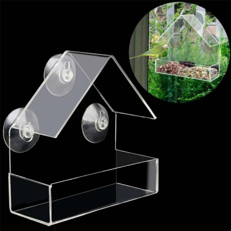 1 Pc Mini Acrylic Transparent Empty Bird Feeder Suction Mount Pet Bird Feeder House Type Feeder