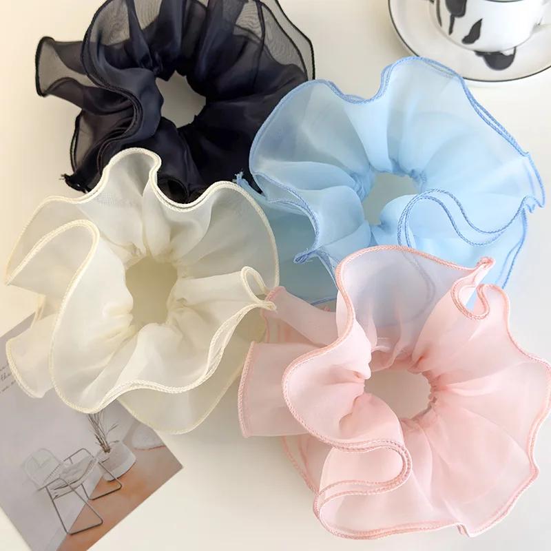 Ballet Style Double-Layer Mesh Intestine Hair Ring Headwear, Mesh Ears Folded Pleats Meatball Hair Ring