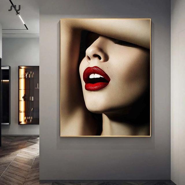 Módulo de labios rojos sexys modernos, pintura en lienzo, carteles nórdicos e impresiones, imagen de pared para Cuadros, decoración del hogar, sala de estar, sin marco