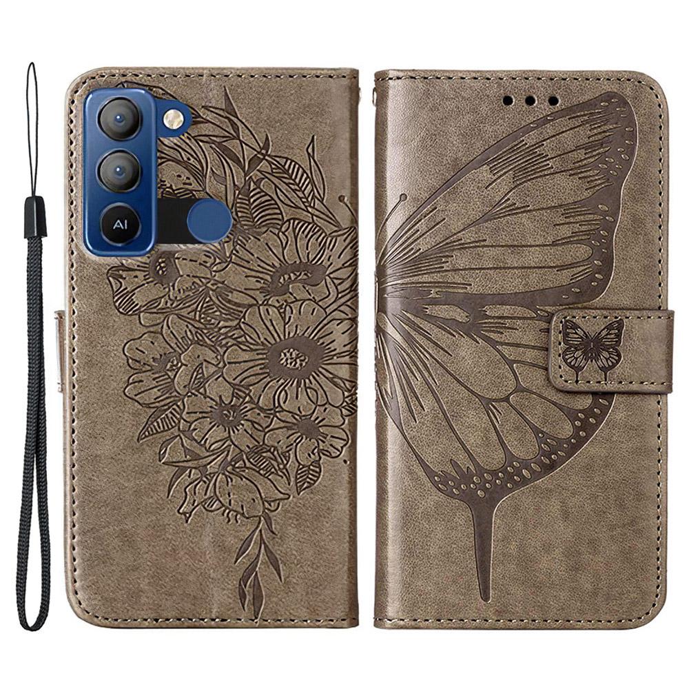 For TECNO Pop 5 LTE 4G Wallet Case with Wrist Strap Butterfly Imprint Leather Phone Cover