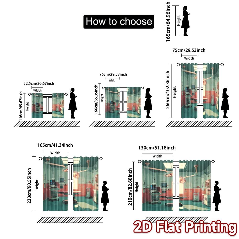 2pcs   2D FLAT PRINTING Curtains (Without Rod) SurgicalRoom Popular Curtain Cloth Versatile Durable Polyester Curtains