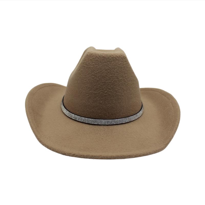 Fashionable Water Diamond Fedora Hat Western Cowboy Hat Wool Large Brim Upturned Versatile Hat Men Women Winter