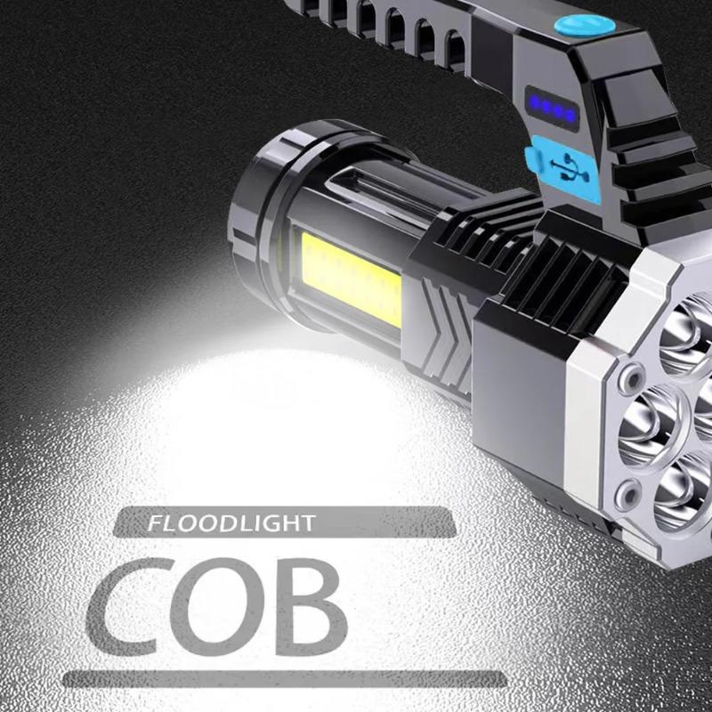 High Power Rechargeable LED Flashlights 7/4LED Camping Torch With COB Side Light Lightweight Outdoor Lighting ABS Material