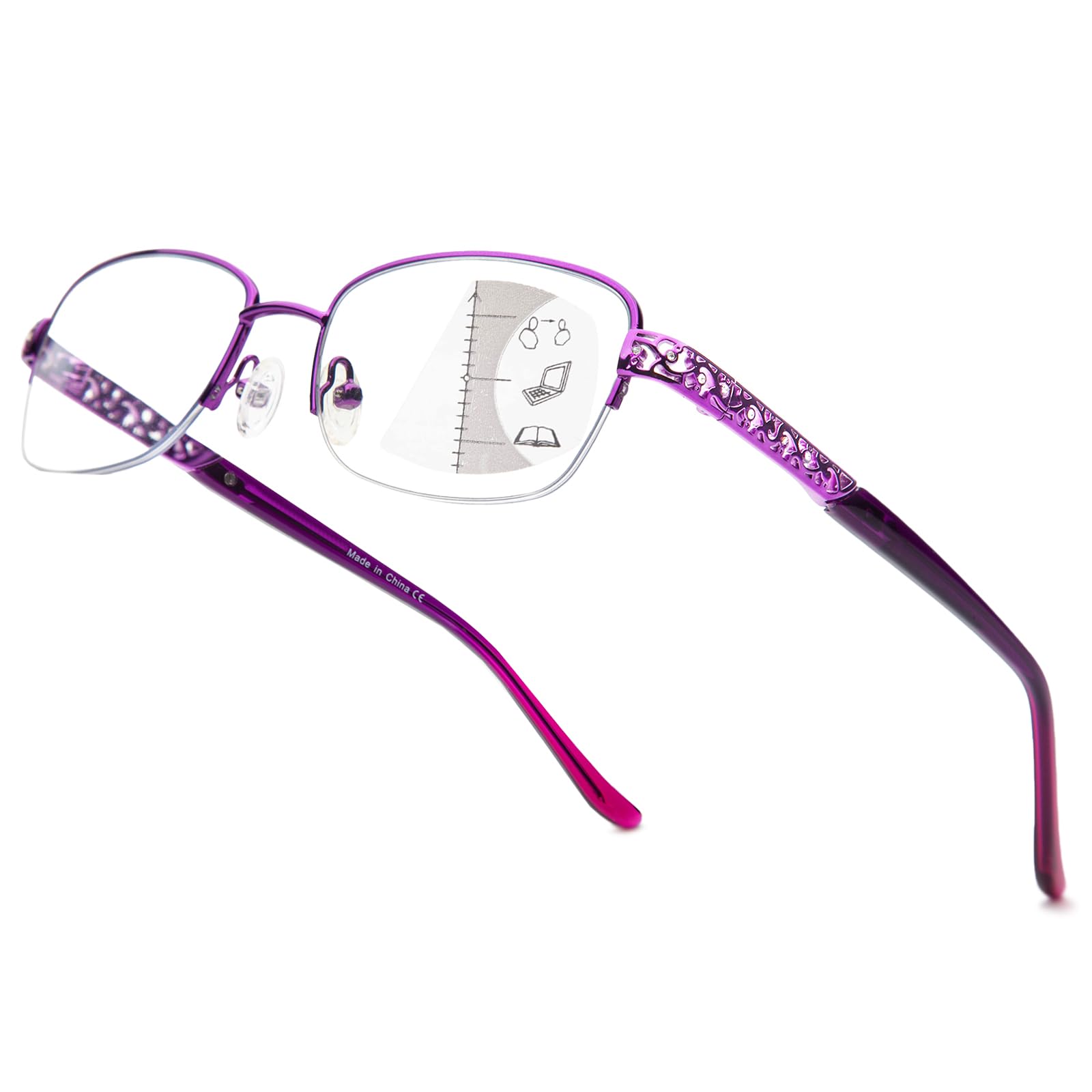 

Прогрессивные мультифокальные бифокальные очки для чтения, стильные, отсекающие синий свет, автоматическая регулировка фокуса, бифокальные очки для ближней и средней дистанции [JO], очки высокого класса, фиолетовый