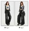 Women's Retro Black & Grey Wide-Leg Jeans with Crease Design for Autumn 2025