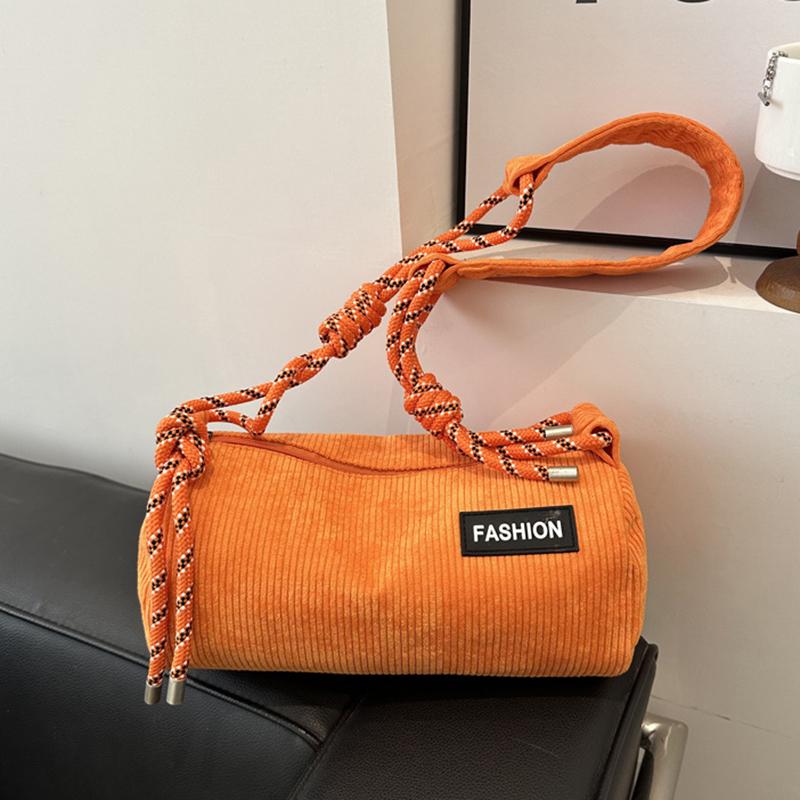 

Женская вельветовая сумка-кроссбоди с кисточками, повседневная однотонная сумка через плечо со съемным ремешком для повседневного использования 25.5x12x12.5cm оранжевый