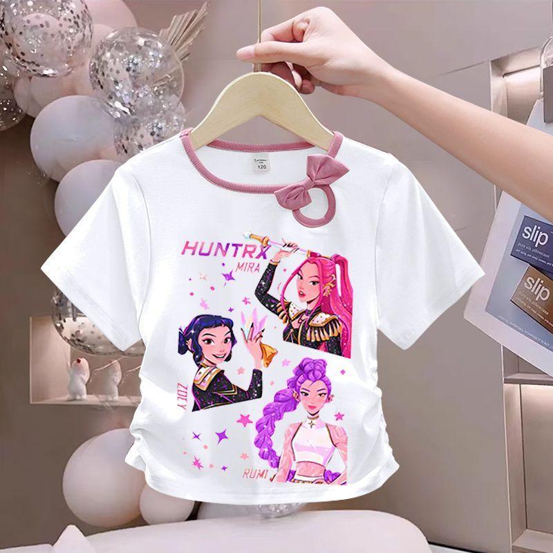 Girls' Fashionized Witch-Hunting Girl Group Top - Summer Children's Round-neck Short-sleeved Pure Cotton T-shirt