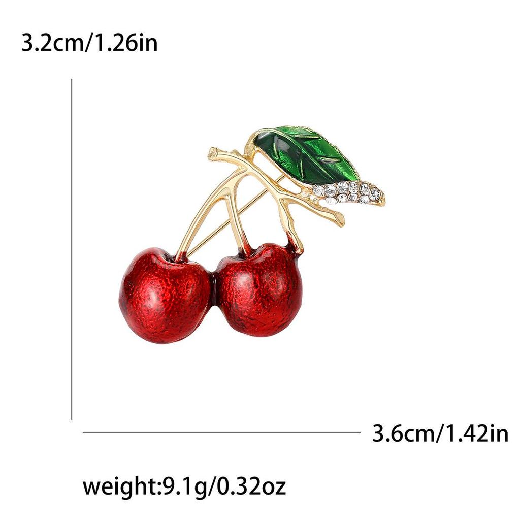 Chic Green Leaf & Red Cherry Enamel Brooch - Stylish Daily Accessory