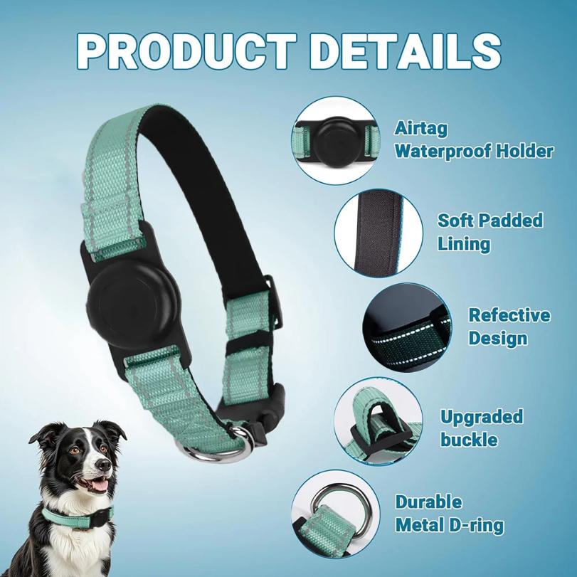 Reflective Dog Collar Adjustable Comfortable Pet Collars with Buckle for Medium Dogs AirTag Dog Collar