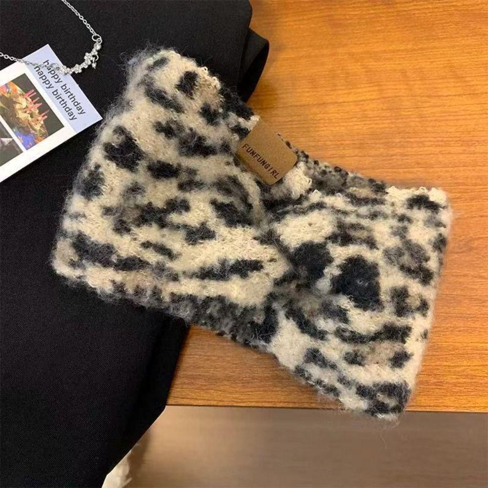 Wide Edge Cross Headband Soft Knitted Headcover Fashion Leopard Print Headband Retro Style