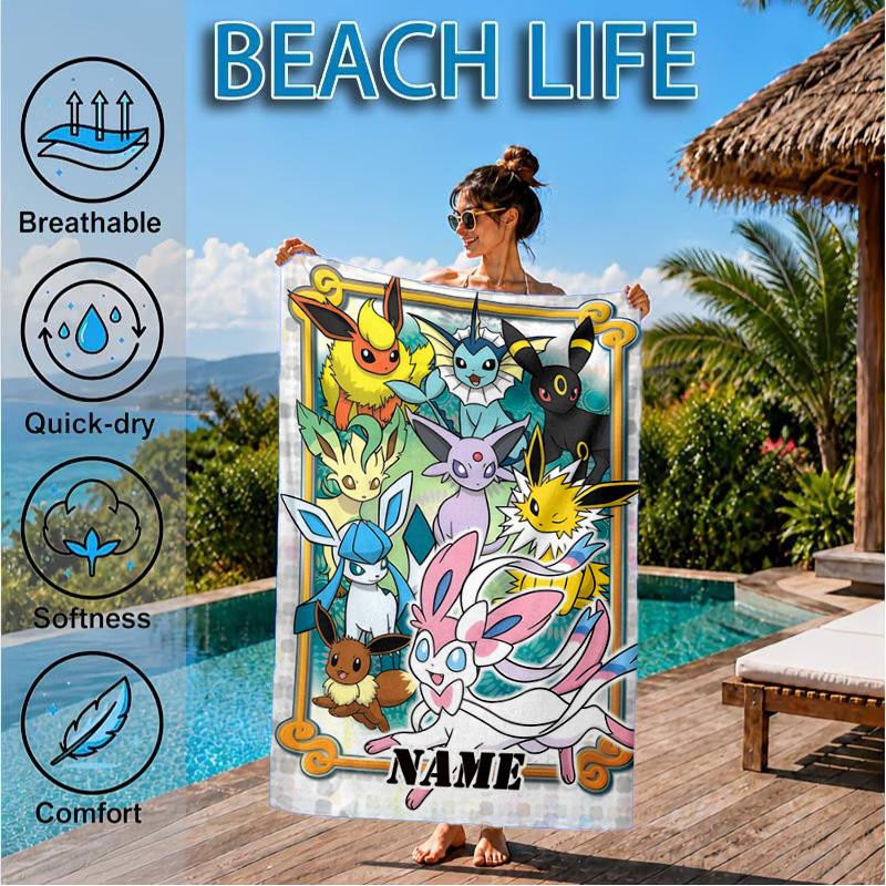 Custom Name Beach TowelPikachu Friends Microfiber Beach Towel Super Soft & Absorbent for Bath, Beach, Travel  Bath Time Accessory, Fan gifts