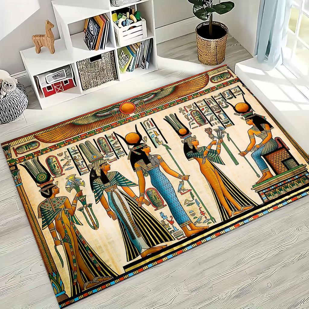Ancient Egyptian Hieroglyphic Symbols Carved Murals Rug for Bedroom Living Room Sofa Home Doormat Decor,Kids Non-slip Floor Mat