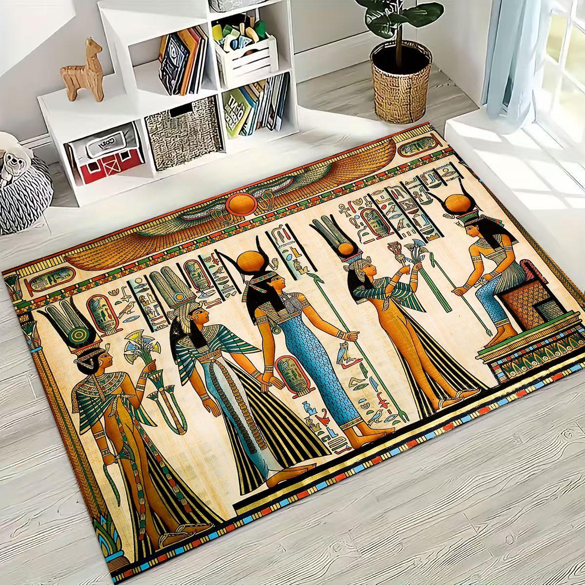 

Ancient Egyptian Hieroglyphic Symbols Carved Murals Rug for Bedroom Living Room Sofa Home Doormat Decor,Kids Non-slip Floor Mat 80x120cm( 31x47in)