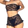 Women Erotic See Through Heart Print Underwear Set Tube Top Lace Micro Shorts