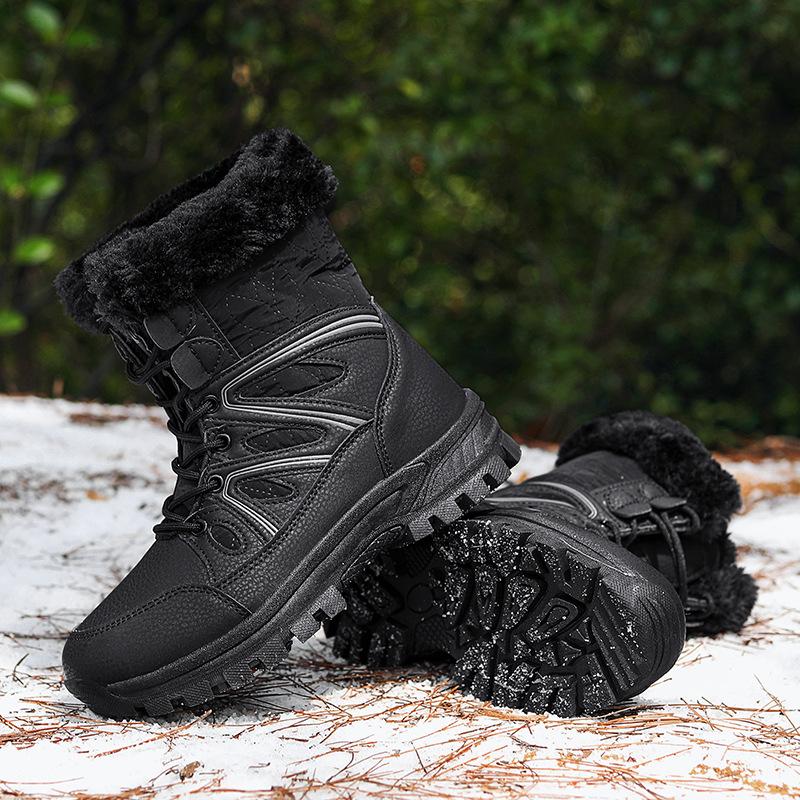 Winter New 2025 Large Size Boots Warm Thickened Hiking Shoes Northern Hairy Men's High-top Snow Boots