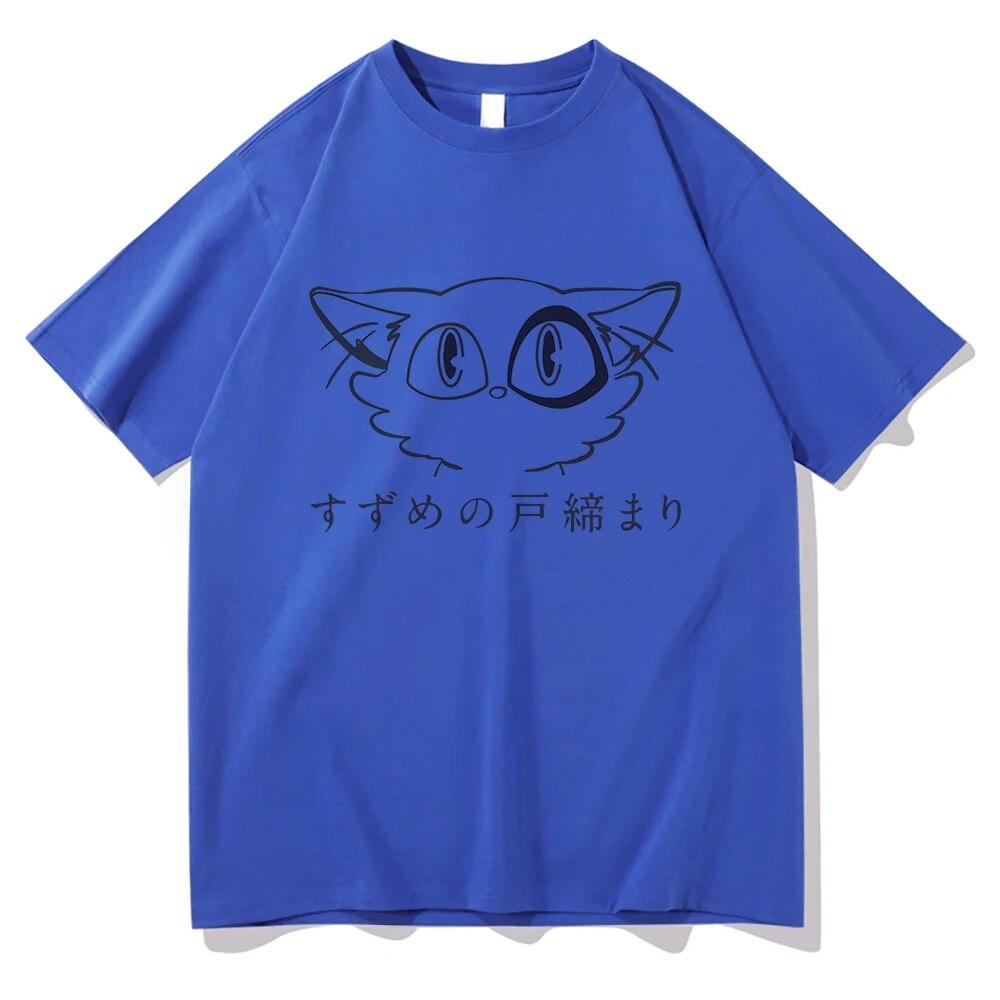 Suzume No Tojimari T Shirt Unisex/Women Aesthetic Graphic Kawaii Cat Daijin Tshirts Unisex Anime Unisexga Oversize Cotton Tees Shirts Unisex