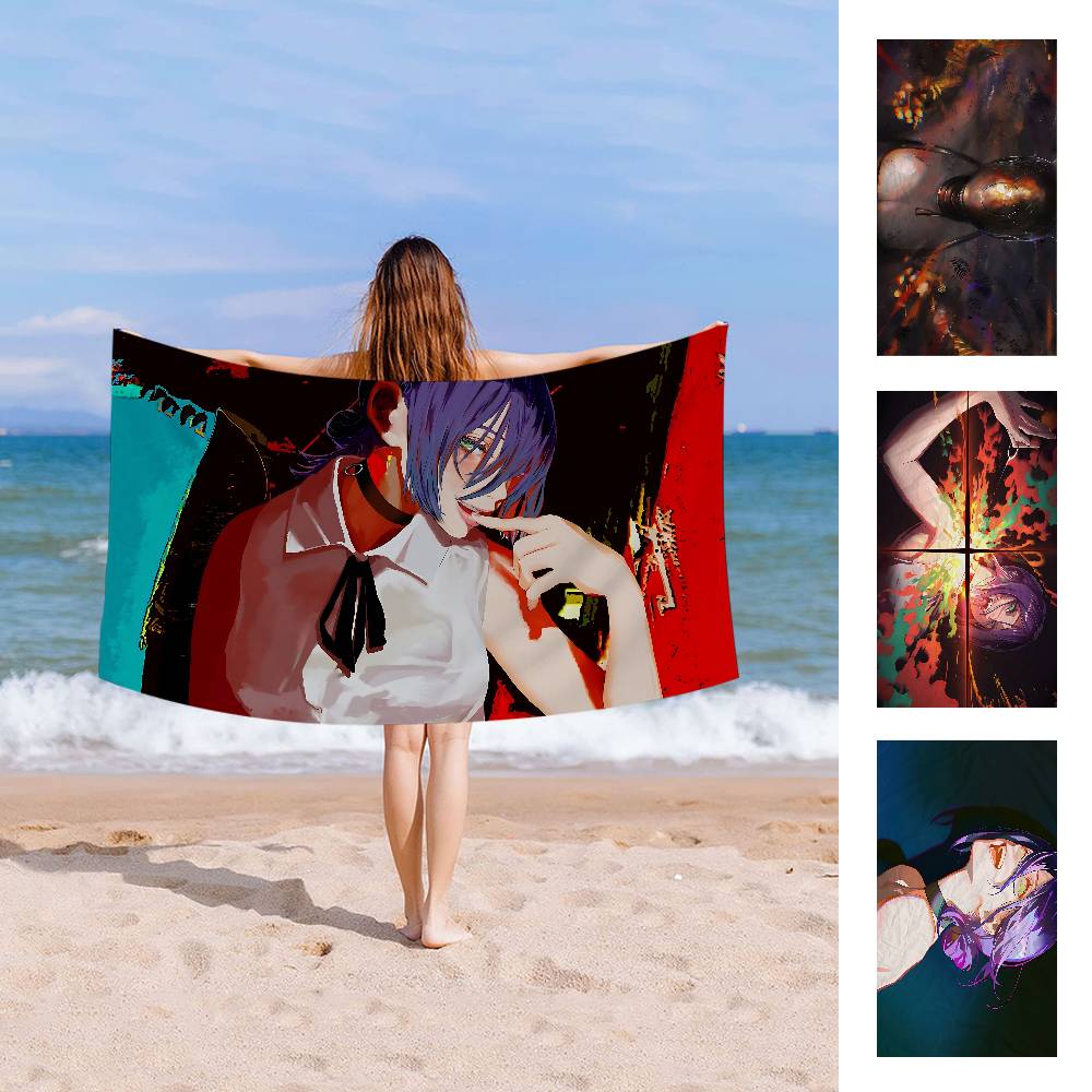 Popular Action Anime C-Chainsaw M-Man R-Reze A-Arc Microfiber Printed Beach Towel Yoga Beach Running Absorbent Soft Towel