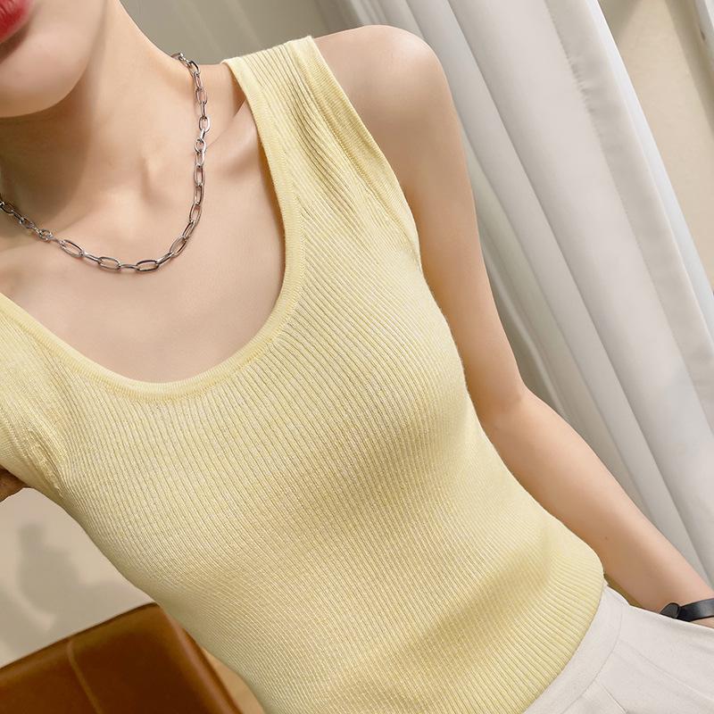 Wool Striped Suspender Vest Thin Spring and Autumn Style Slim Fit Inner Sleeveless Knitted Top