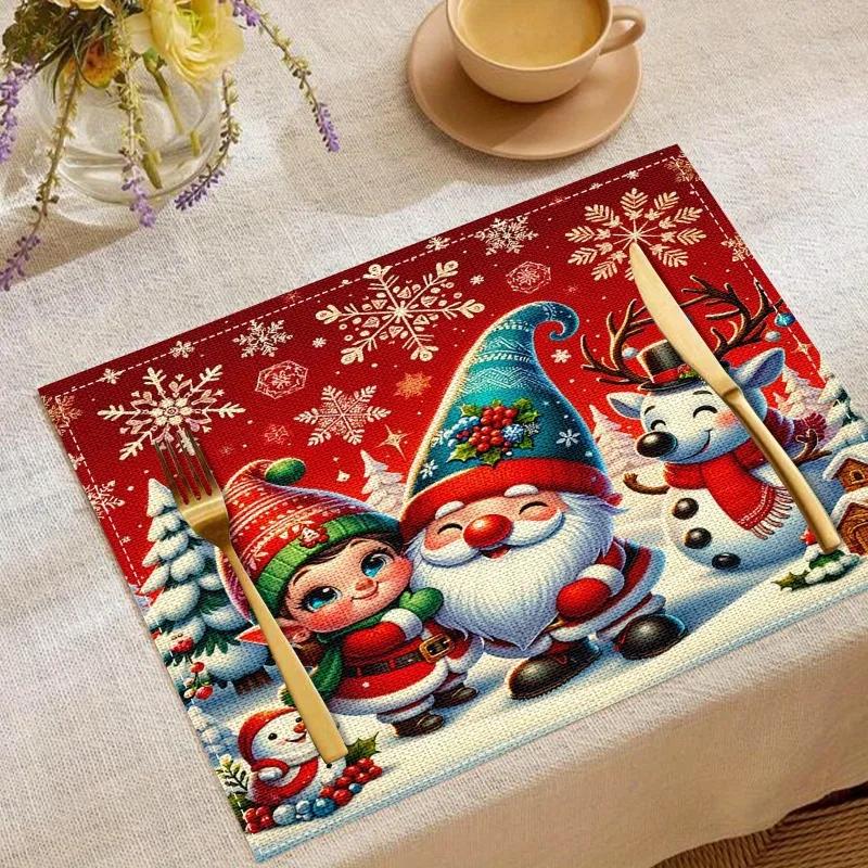 Christmas Themed Linen Placemats Table Mats with Heat-Resistant Coating Kitchen Dining Decorative Place for Plates and Bowls