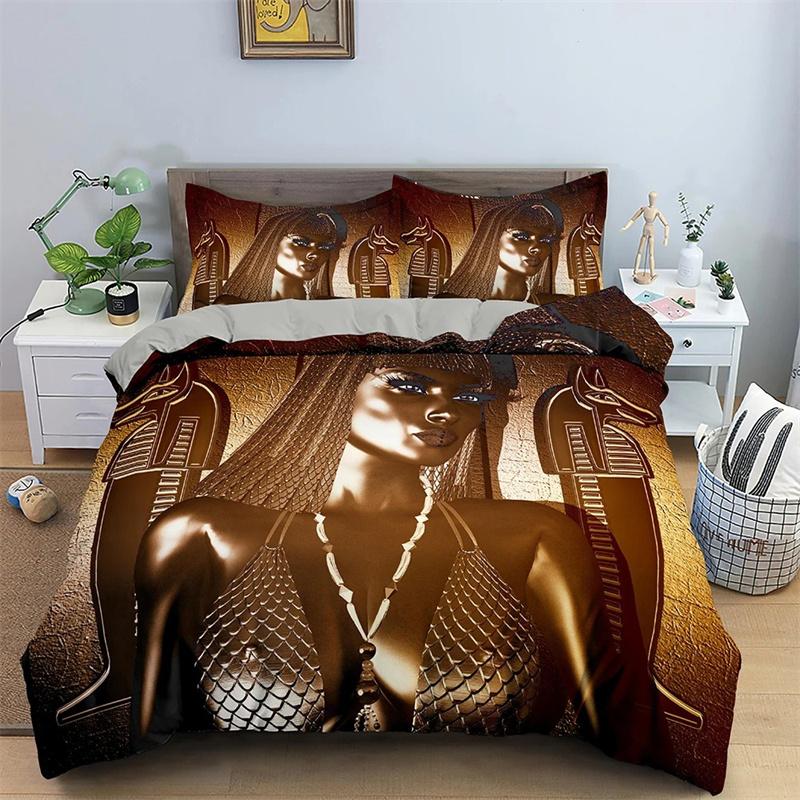 Funda Nórdica Egipto Escritura Egipcia Antigua Juego de Funda Nórdica para Niños Niños Faraón Pirámide Juego de Cama Egipto Tribal Funda de Edredón