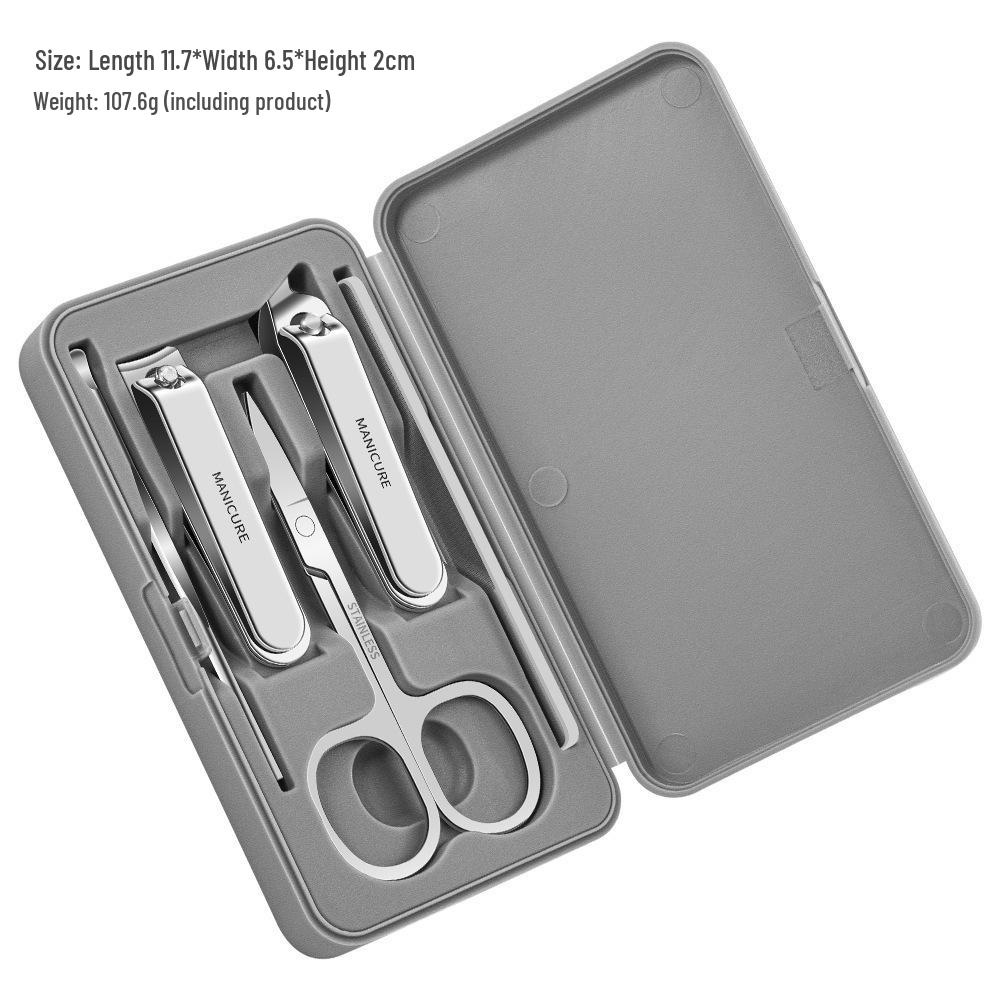 Stainless Steel Nail Clippers Set: Portable Mani-Pedi Tools with Ear Pick, Pedicure Knife, Oblique Clippers, and Dead Skin Scissors.