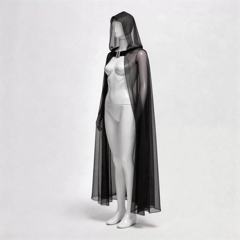 Halloween Grim Reaper Witch Mesh Long Cape Party Performance Costume Cosplay Wizard Cloak Black One Size