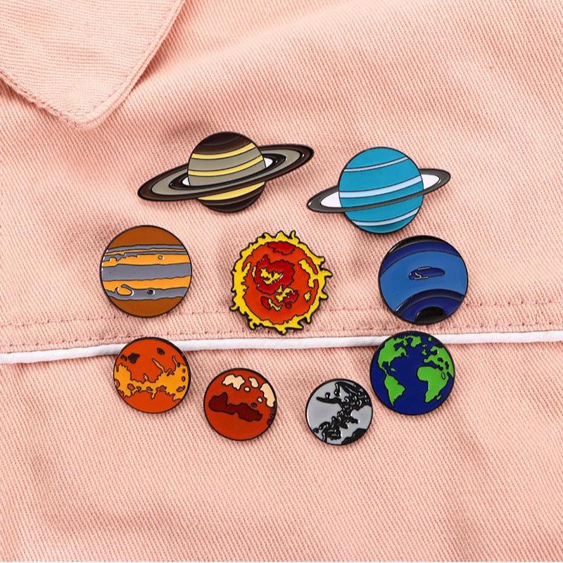 Mix 9pcs/set Creative Cartoon Planetary Planet Series Enamel Pin Brooches for Lapel Pins Badge on Backpack Clothing Accessories