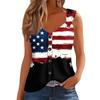 Women's Fashion Casual Loose Sleeveless Buttoned V-Neck Independence Day Printed T-Shirt Top