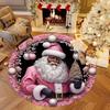1Pcs Christmas Black Santa Pattern Round Area Rug Indoor Non-Slip Washable Fiber Carpet Soft Comfortable Mat For Bedroom Living Room