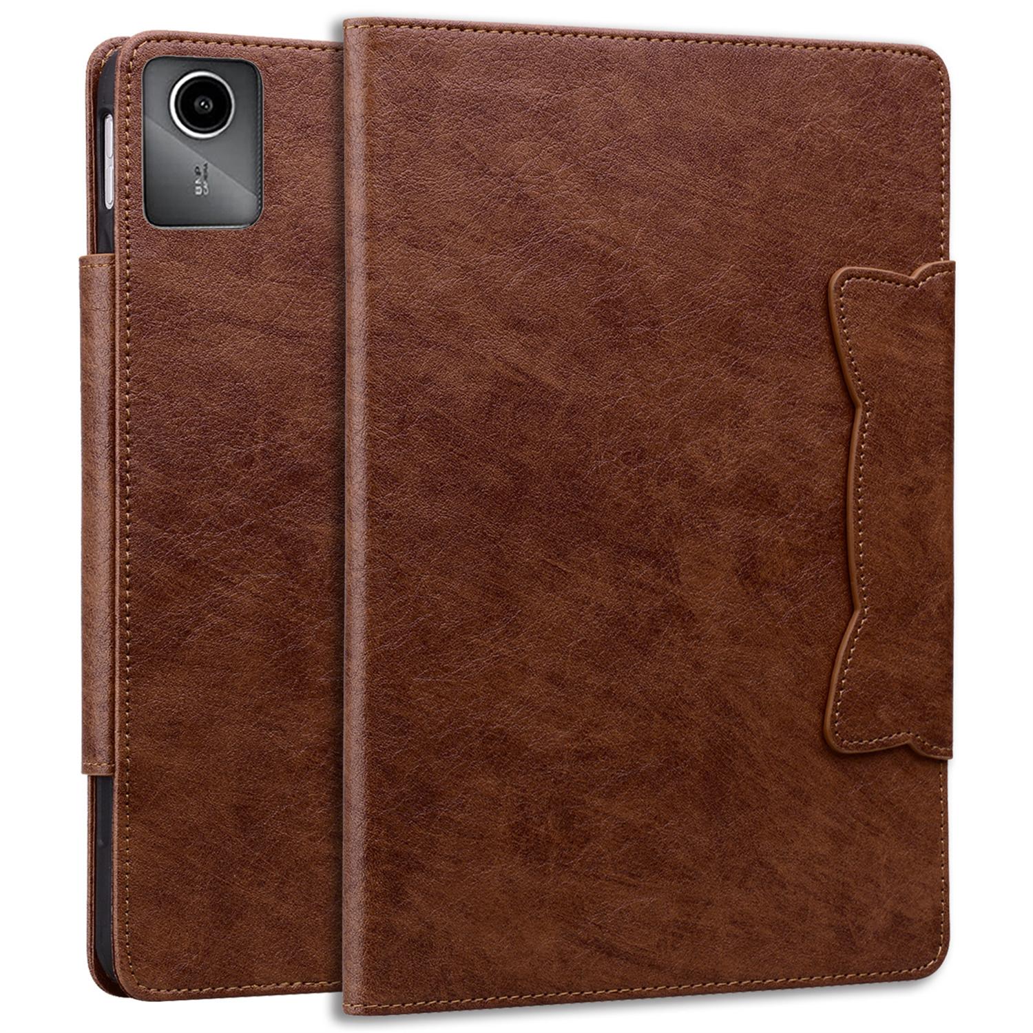 

For Lenovo Xiaoxin Pad 11 2025/Tab K11 Gen 2 TB336/Tab M11 Case Cat Buckle Closure Leather Protective Stand Cover Brown