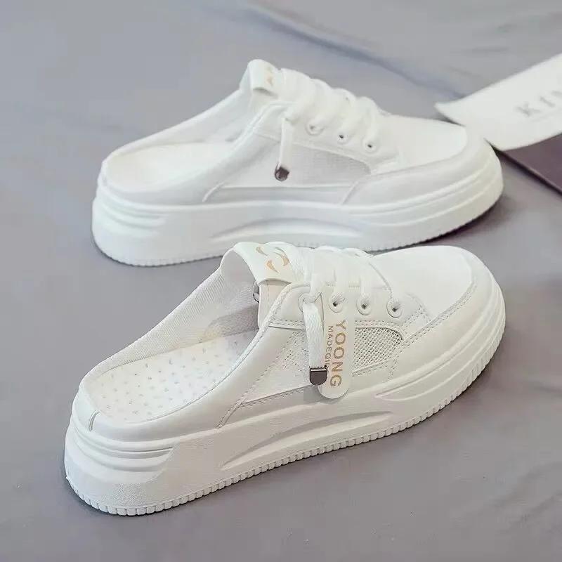 Ladies Shoes 2025 Brand Closed Toe Women's Slippers Fashion Lace-up Summer Mesh Breathable Outside Comfortable Casual Sneakers