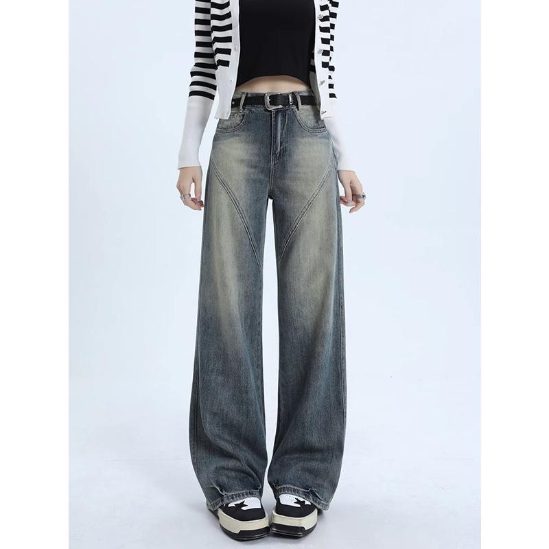 Women's American Retro High-Waist Wide-Leg Jeans - Plus Size, Pear Shape, Loose Fit for Spring/Autumn