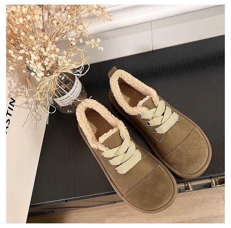 New spot leather retro Birkenstock wool shoes women's 2025 winter velvet snow boots round head casual lace-up